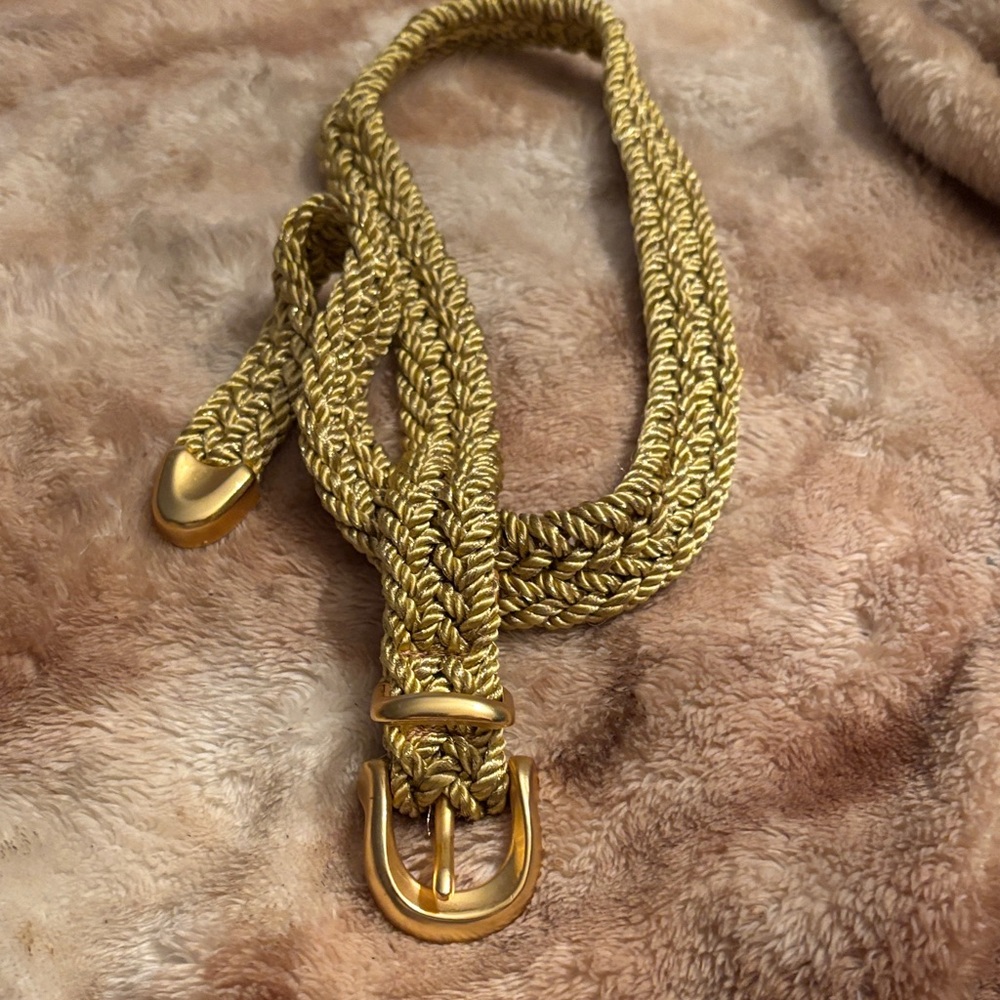 Gold Braided Rope Belt with Gold Buckle - Women Accessories Size Small 32”